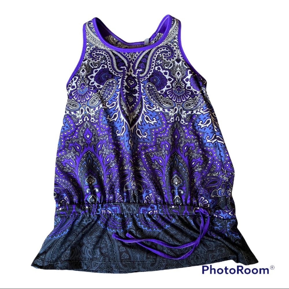 Athleta Tic Tac Toe Paisley Purple Racerback Tank Top w/Built in Bra - Picture 1 of 5